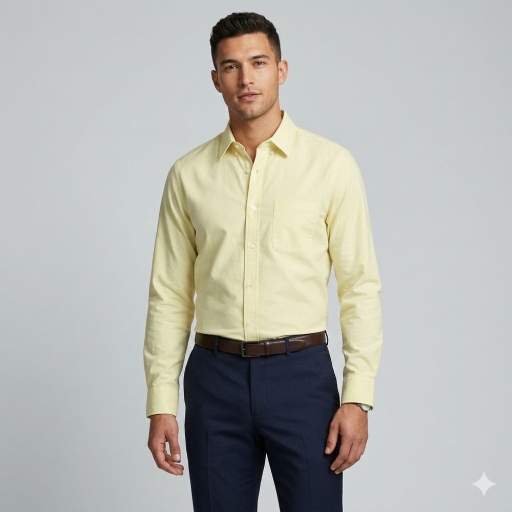Club Monaco Slim Fikt Summer Oxford Shirt Long Sleeve Yellow Button-Front Mens M